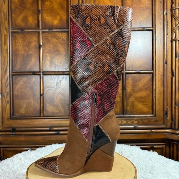 Jessica Simpson Henlee Dark Tan Glossy Desert Snake Combo Textured Wedge Boot - Picture 5 of 16